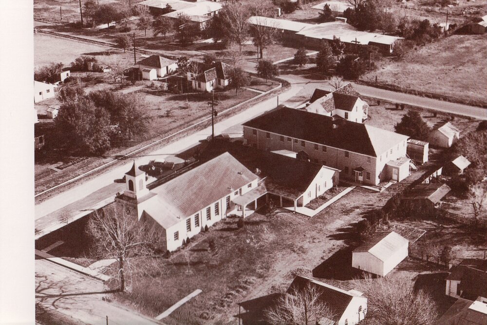 One of several locations for Katy’s First Baptist Church was this building at East Avenue and Third Street.